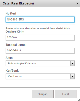 Cara Menginputkan Resi Ekspedisi Pada Modul Penjualan