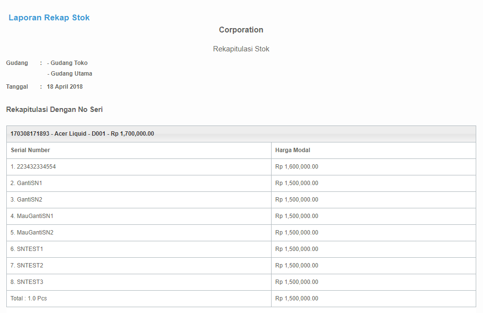 Melihat Rekap Stok Detail Per Serial Number Imei Pada Sistem