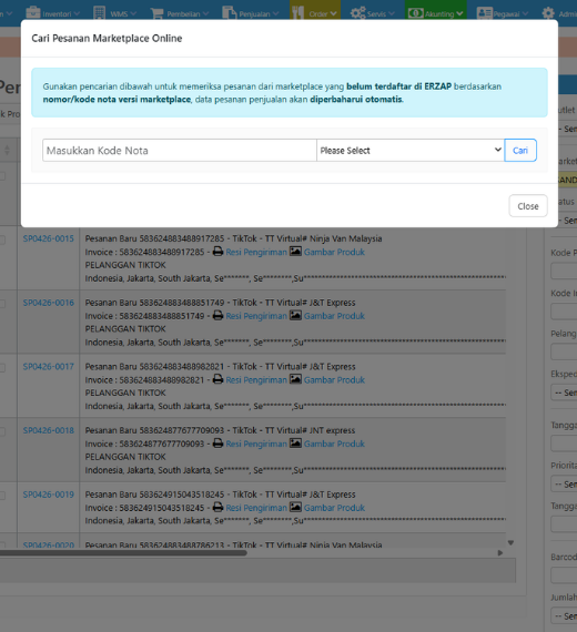 Cari Pesanan Marketplace Erzap
