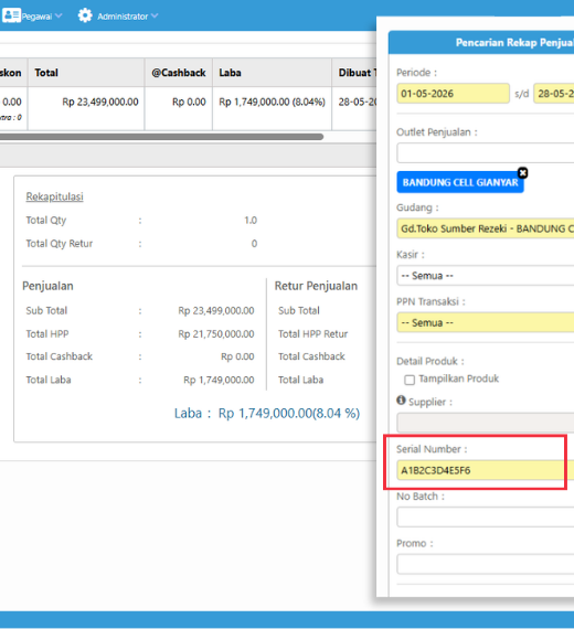 Laba Per Serial Number Erzap ERP