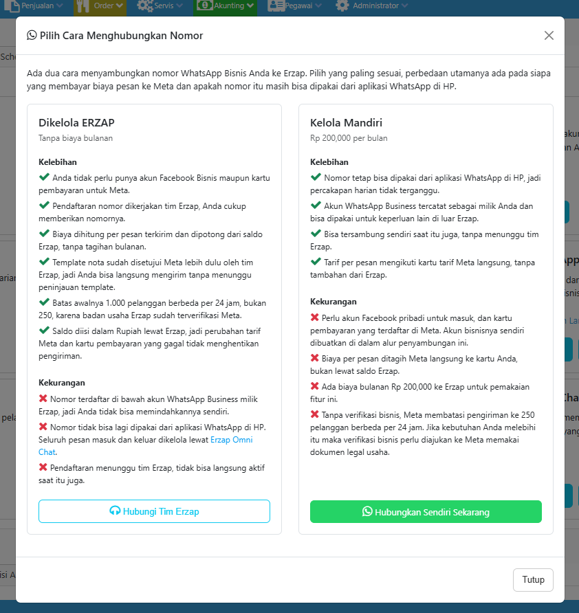Popup Connect WhatsApp Erzap